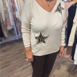 Women's White Star Animal Print Top